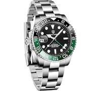 Pagani Design - Reloj mecánico automático GMT de acero inoxidable para hombre, cristal de zafiro, impermeable, Verde y negro ostra, Clásico