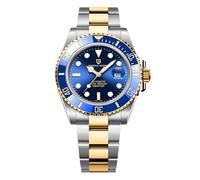 Pagani Design Reloj para Hombre Reloj Automático NH35 Bisel de Cerámica Cristal de Zafiro Analógico 100M Reloj para Hombre Resistente al Agua Calendario Reloj de Buzo（Azul Dorado）