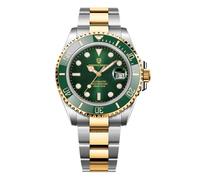 Pagani Design Reloj para Hombre Reloj Automático NH35 Bisel de Cerámica Cristal de Zafiro Analógico 100M Reloj para Hombre Resistente al Agua Calendario Reloj de Buzo（Verde Dorado）