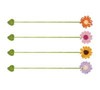Page Marker - Crochet Flower Pattern, Cute Floral Book Accessory, Four Piece Handcrafted Set, Creative Reading Stationery, Library School Supply, Knitted Cotton Thread 2x8 Inch Pink Blue Green