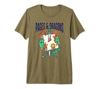 Pages & Dragons Libro Fantasía Ficción Espada Y Hechicería Nerd Camiseta Premium