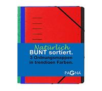 Pagna Juego de carpetas de 12 compartimentos básicos, juego de 3 unidades, rojo, azul, verde