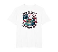 Pago de Horas Extras de Old Glory Camiseta, Hombre Tallas Grandes, Blanco, 3X Alto