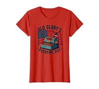 Pago de Horas Extras de Old Glory Camiseta, Mujer, Rojo, 3XL
