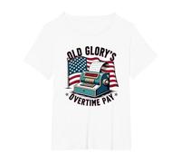 Pago de Horas Extras de Old Glory Camiseta, Mujer Tallas Grandes, Blanco, 3XL Grande