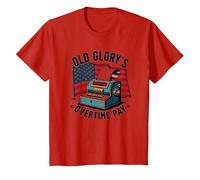 Pago de Horas Extras de Old Glory Camiseta, Niños, Rojo, 3 años