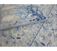 Pago Poco Juego de cama matrimonial con diseño de coral de mar y estrella marina. Color: azul 100 % algodón de fibra natural. Fabricado en Italia. Medidas maxi