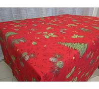 PAGO POCO Mantel rectangular con diseño de árbol de Navidad impreso en Lurex. Medidas: 140 x 360 cm. Color: rojo. 100 % algodón. Fabricado en Italia.