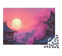 Pagoda al Atardecer en Pixel Art Puzzle 1000 Teile 38x26cm/1000pcs, - Creativo Juego Educativo, Antistrés Y Decoración del Hogar, Regalo para Familias