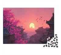 Pagoda al Atardecer en Pixel Art Puzzle 1000 Teile 38x26cm/1000pcs, - Creativo Juego Educativo, Antistrés Y Regalo De Decoración, Ideal para Niños Y Adultos