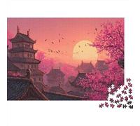 Pagoda al Atardecer en Pixel Art Puzzle 1000 Teile 70x50cm/1000pcs, - Creativo Juego Educativo, Antistrés Y Decoración del Hogar, Regalo para Familias