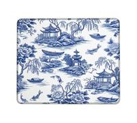 Pagoda - Alfombrilla de mouse pequeña, diseño de peonía asiática tradicional de carpa, ninguno azul, cuadrado, de goma, lavable, borde cosido, tapete de ratón decorativo para el hogar, oficina