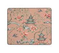 Pagoda - Alfombrilla de mouse pequeña, diseño de peonía floral oriental, primavera, melocotón, cuadrada, de goma, suave, portátil, decoración de escritorio para oficina, hogar, dormitorio, laptop
