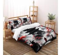 Pagoda Arce Rojo Funda Edredon 3 Piezas con Impresión En 3D Martial Arts Mountain Human con Funda Almohada Double（200x200cm） 100% Microfibra Juego De Cama para para Adultos Y Niñas