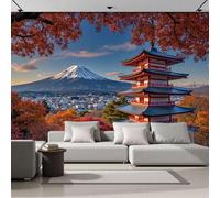 Pagoda Del Monte Fuji Papel Tapiz Fotográfico, Papel Pintado Pared Dormitori 200Anx140Al cm, Fotográfico Decorativo Pared Paisaje Japonés 3D, Mural Tela de Seda Rojo, Antiestático