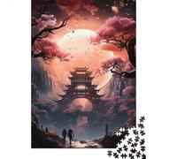 Pagoda Flor de Cerezo Noche Puzzle de 1000 Piezas Papel Adultos Vista Nocturna Puzzle para Toda la Familia Relajación Hogar 38x26cm/1000pcs
