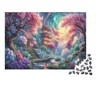 Pagoda Japonesa bajo Las Flores de cerezos Puzzle 1000 Piezas El Paisaje Rompecabezas - Adultos, Desafiante, Regalo, Juego Familiar, Decoración del Hogar 52x38cm/1000pcs