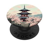 Pagoda Japonesa Flor de Cerezo Primavera Paisaje Diseño PopSockets PopGrip Adhesivo