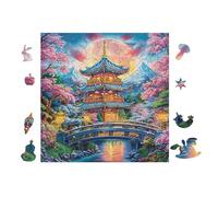Pagoda Japonesa Junto al Lago Puzzle 100 Piezas Cartón Blanco Premium para Expertos Mejora Concentración Ejercita La Mente Actividad Días Libres 28x28cm