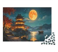 Pagoda Junto al Lago Puzzle de 1000 Piezas Papel Puzzle para Adultos Vista Nocturna Puzzle para Toda la Familia 52x38cm/1000pcs