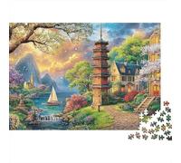 Pagoda Junto al Lago Puzzle de 1000 Piezas para Adultos Paisaje Natural Relajante Decoración Hogar 38x26cm/1000pcs