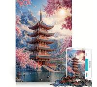 Pagoda Junto al Lago, Rompecabezas de 1000 Piezas para Adultos Mejora la Memoria y la diversión Bordes precisos Regalo de Temporada (38x52cm)