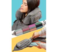 PAGONGO TRAVELLERO Cojín de viaje rellenable con ropa | Bolsa cojín de viaje | Cojín de avión de viaje, accesorios de viaje aéreo, almohada de viaje, accesorios útiles, talla L, gris