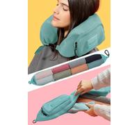 PAGONGO Travellero - Cojín de viaje rellenable con ropa, tamaño mediano | Cojín avión, bolsa cojín, viaje accesorios útiles, accesorios de viaje, kit de viaje (aqua, media)