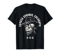 Pagosa Springs Colorado USA Cowboy Skull Diseño Envejecido Camiseta