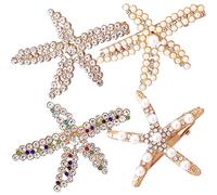 PAGOW 4 pinzas para el cabello con diseño de estrella de mar, pinzas para el cabello con perlas de diamantes de imitación de cristal, soporte para cola de caballo de estrella de mar, accesorios para