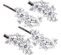 PAGOW 4 pinzas para el pelo con diamantes de imitación de flores, horquillas de cristal plateado, tocado de novia, accesorios para el cabello de boda para novias y mujeres (2 estilos)