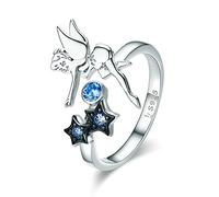 PAGUON Pendientes para Mujer, Anillo de Metal de Ley 925, Hada con Estrella, Anillo Luminoso para Dedo para Mujer, Anillo Abierto Ajustable, cumpleaños