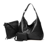 Pahajim Bolsos de Mujer Bandolera Mujer Bolso Hobo PU Piel Bolso Grande Tote de Hombro Conjunto de Bolso y Cartera 3pcs para Shopper,Trabajo(Negro)