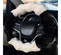 Pahajim Funda Volante Coche Pelodo Universal Elástica Protector Volante de Peluche Suave Cubre Volantes Cálida Decoración del Coche Accesorios (Negro y Blanco)