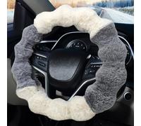 Pahajim Funda Volante Coche Pelodo Universal Elástica Protector Volante de Peluche Suave Cubre Volantes Cálida Decoración del Coche Accesorios (Gris y Blanco)