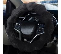 Pahajim Funda Volante Coche Pelodo Universal Elástica Protector Volante de Peluche Suave Cubre Volantes Cálida Decoración del Coche Accesorios (Negro)