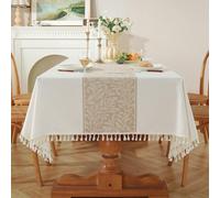 Pahajim Mantel Antimanchas Rectangular Lino Algodon Manteles de Mesa Lavable Impermeable Protector Mesa Comedor para Exterior,Mesita Salon,Cocina Decorativo (Blanco,140x180cm)