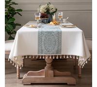 Pahajim Mantel Antimanchas Rectangular Lino Algodon Manteles de Mesa Lavable Impermeable Protector Mesa Comedor para Exterior,Mesita Salon,Cocina Decorativo (Blanco,140x240cm)