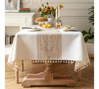 Pahajim Mantel Antimanchas Rectangular Lino Algodon Manteles de Mesa Lavable Impermeable Protector Mesa Comedor para Exterior,Mesita Salon,Cocina Decorativo (Blanco,140x220cm)