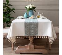 Pahajim Mantel Antimanchas Rectangular Lino Algodon Manteles de Mesa Lavable Impermeable Protector Mesa Comedor para Exterior,Mesita Salon,Cocina Decorativo (Blanco,140x180cm)