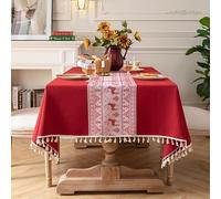 Pahajim Mantel Antimanchas Rectangular Lino Algodon Manteles de Mesa Lavable Impermeable Protector Mesa Comedor para Exterior,Mesita Salon,Cocina Decorativo (Rojo,140x220cm)