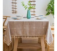 Pahajim Mantel Mesa Algodon Lino Manteles Cuadrada Diseño de Borlas Elegante Antimanchas Cubierta de Lavable Resistente para Decoración de la Mesa de Comedor (Beige,110x110cm)