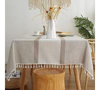 Pahajim Mantel Mesa Algodon Lino Manteles Rectangular Diseño de Borlas Elegante Antimanchas Cubierta de Lavable Resistente para Decoración de la Mesa de Comedor(140x220cm)