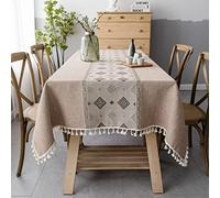 Pahajim Mantel Mesa Rectangular Mantel Antimanchas Impermeable Mantel Lino Algodon Mantel Elegante Impresos Bordado Borla Decoracion Mesa Comedor para Cocina, Jardin Exterior,Mesita Salon(140x300cm)