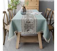 Pahajim Mantel Mesa Rectangular Manteles Antimanchas Algodon Lino Elegante Impresos Bordado Borla Manteles Exterior Decorativo para Reuniones Familiares de Cocina(Verde,140x220cm)