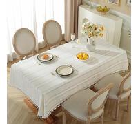 Pahajim Mantel Mesa Rectangular Manteles Antimanchas Impermeable Algodon Lino Borla para Cocina Comedor Mesa Buffet Mantel de la Tabla(Blanco,140x180cm)