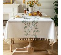 Pahajim Mantel Mesa Rectangular Manteles Antimanchas Impermeable Lino Algodon Diseño de borlas Estilo Moderno para Decoración de la Mesa de Comedor(Beige,140x220cm)