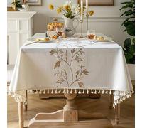 Pahajim Mantel Mesa Rectangular Manteles Antimanchas Impermeable Lino Algodon Diseño de borlas Estilo Moderno para Decoración de la Mesa de Comedor(Beige,140x180cm)