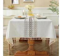 Pahajim Mantel Mesa Rectangular Manteles Antimanchas Impermeable Lino Algodon Diseño de borlas Estilo Moderno para Decoración de la Mesa de Comedor(Beige,140x260cm)