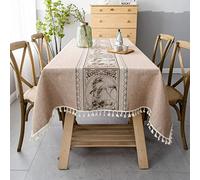 Pahajim Mantel Mesa Rectangular Manteles Antimanchas Impermeable Lino Algodon Mantel Elegante Impresos Bordado Borla Decoracion Mesa Comedor para Cocina, Jardin Exterior,Mesita Salon(140x180cm)